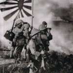WWII Japanese Warrior Soldiers and Rising Sun Flag
